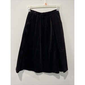 VINTAGE Patty Woodard Skirt Women’s Small Velvet Pleated Dark Brown MIDI Pockets